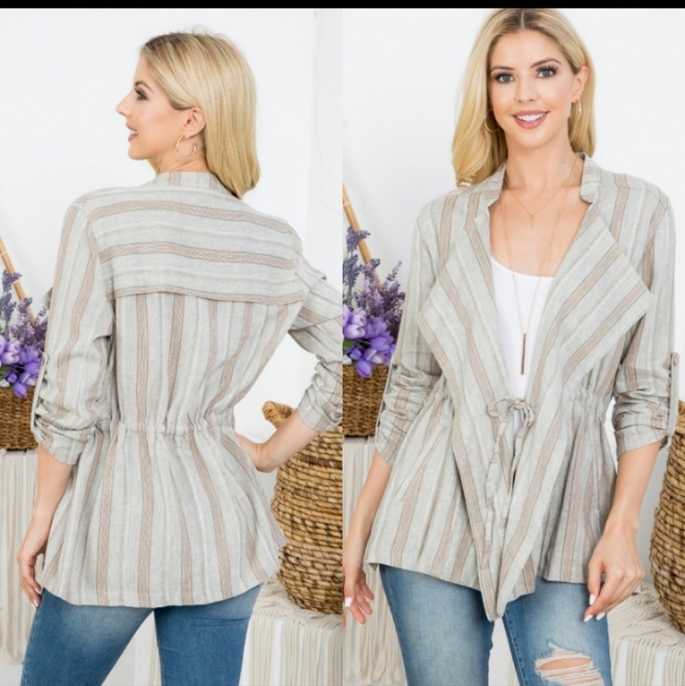 New neutral striped Linen Jacket
